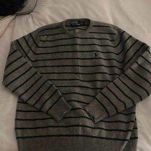 EUC size large men’s grey wool striped sweater